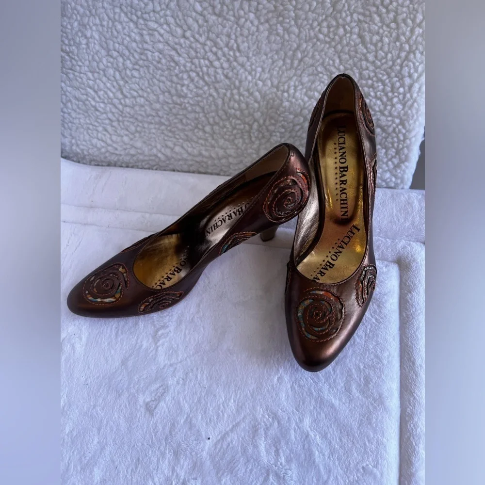 Luciano Barachini Gold Designer Pointy Toe Heel Size 8.5